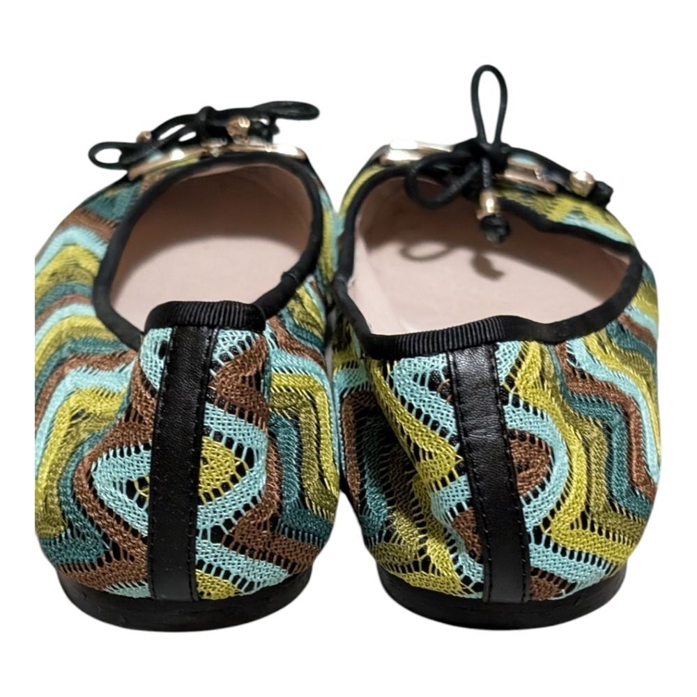 All black fabric chevron multi-color ballet flats size 39.5 everyday chic bow - Picture 6 of 10